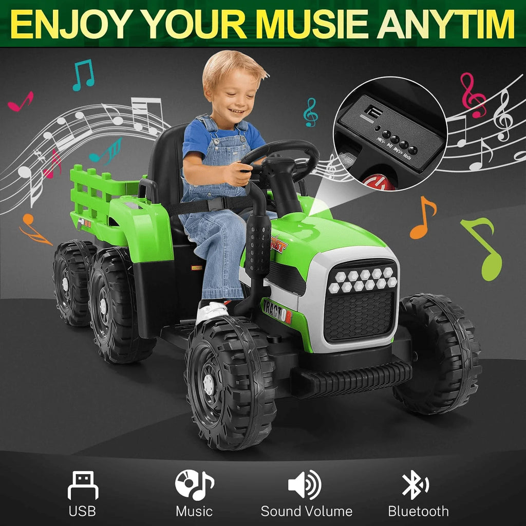 Kids Ride on Tractor with Trailer, 12 V Battery Powered, Pink Q689