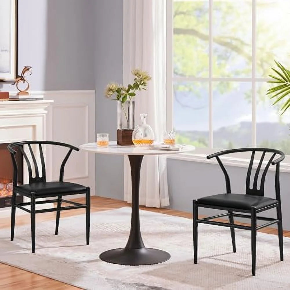 Black Set of 4 Metal Dining Chair with Y-Shaped Backrest PU Leather Seat Y67050