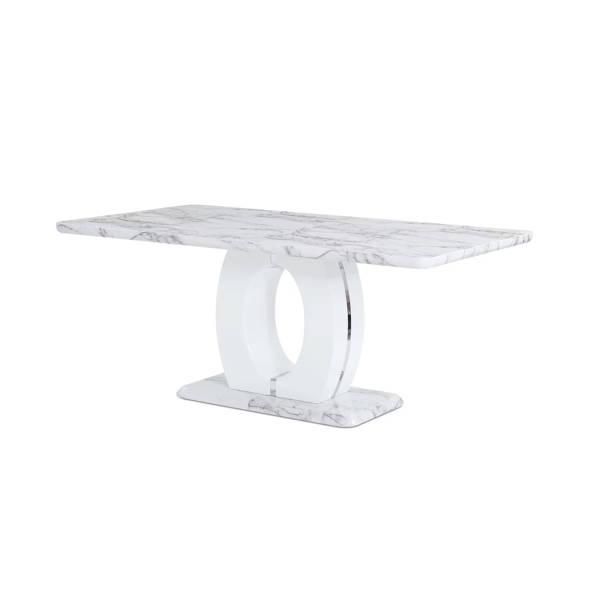 White Faux Marble Pedestal Base Dining Table Y686