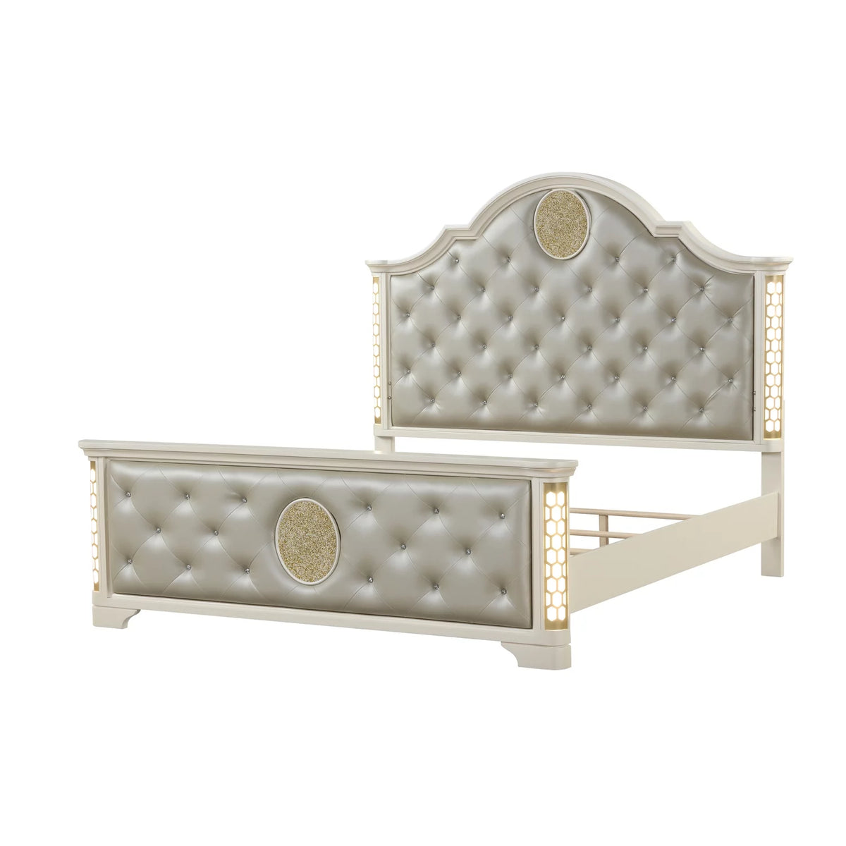 Queen Size Tufted Upholstery LED Bed C601811