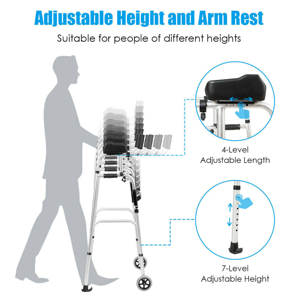 Folding Height Adjustable Walking Frame with Armrest Y711