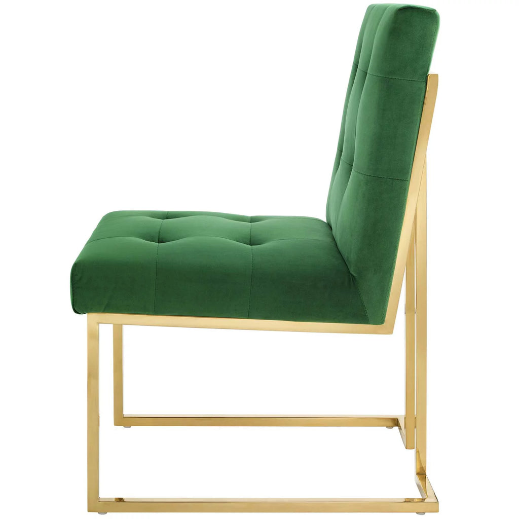 Velvet Fabric Metal Steel Gold Green Side Chair Y4087