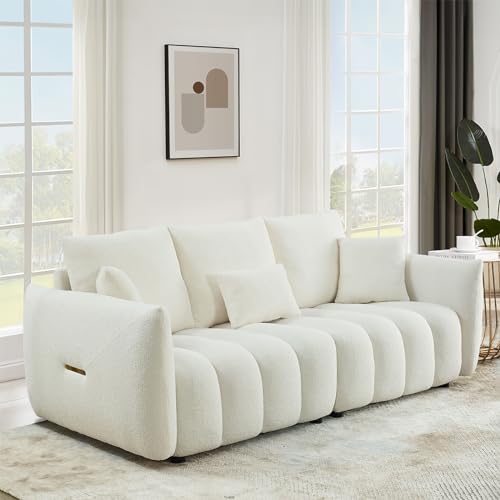 81" Beige Teddy Boucle 3-Seater Sofa W86329