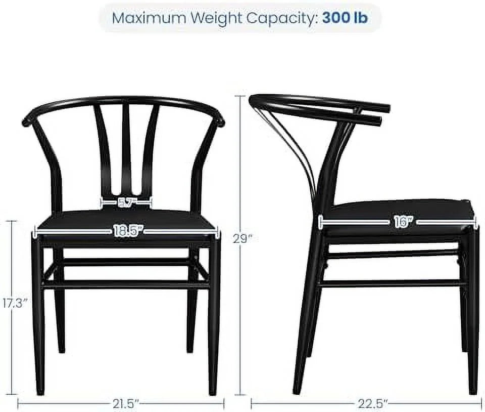 Black Set of 4 Metal Dining Chair with Y-Shaped Backrest PU Leather Seat Y67050