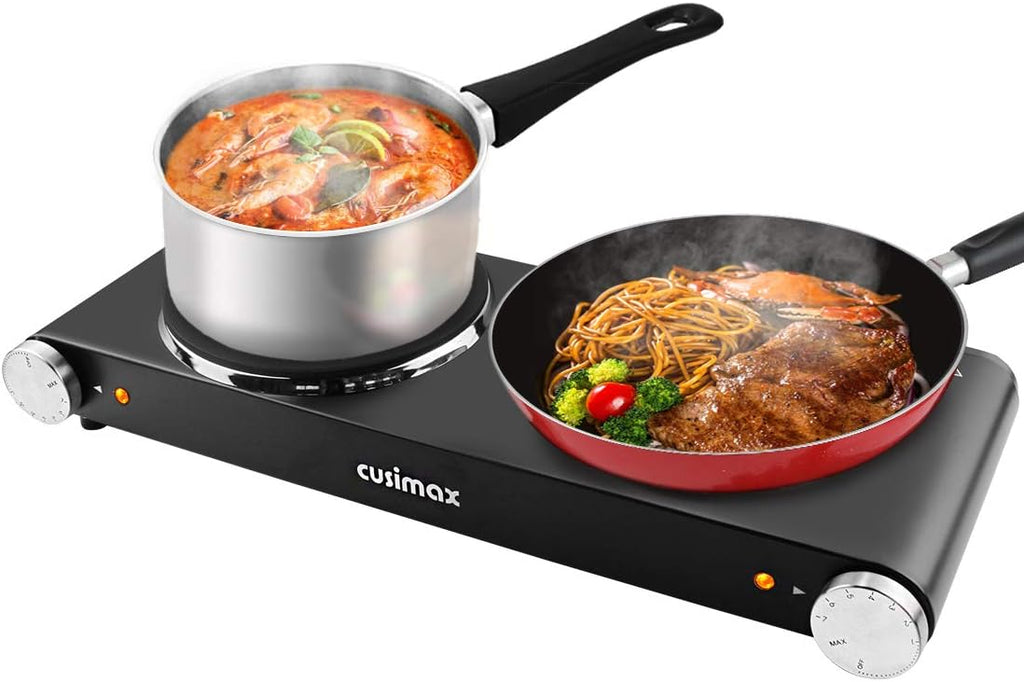 Double Hot Plates Electric Cooktop, Cast Iron, Black Stainless Steel, Pack of 2 Q267