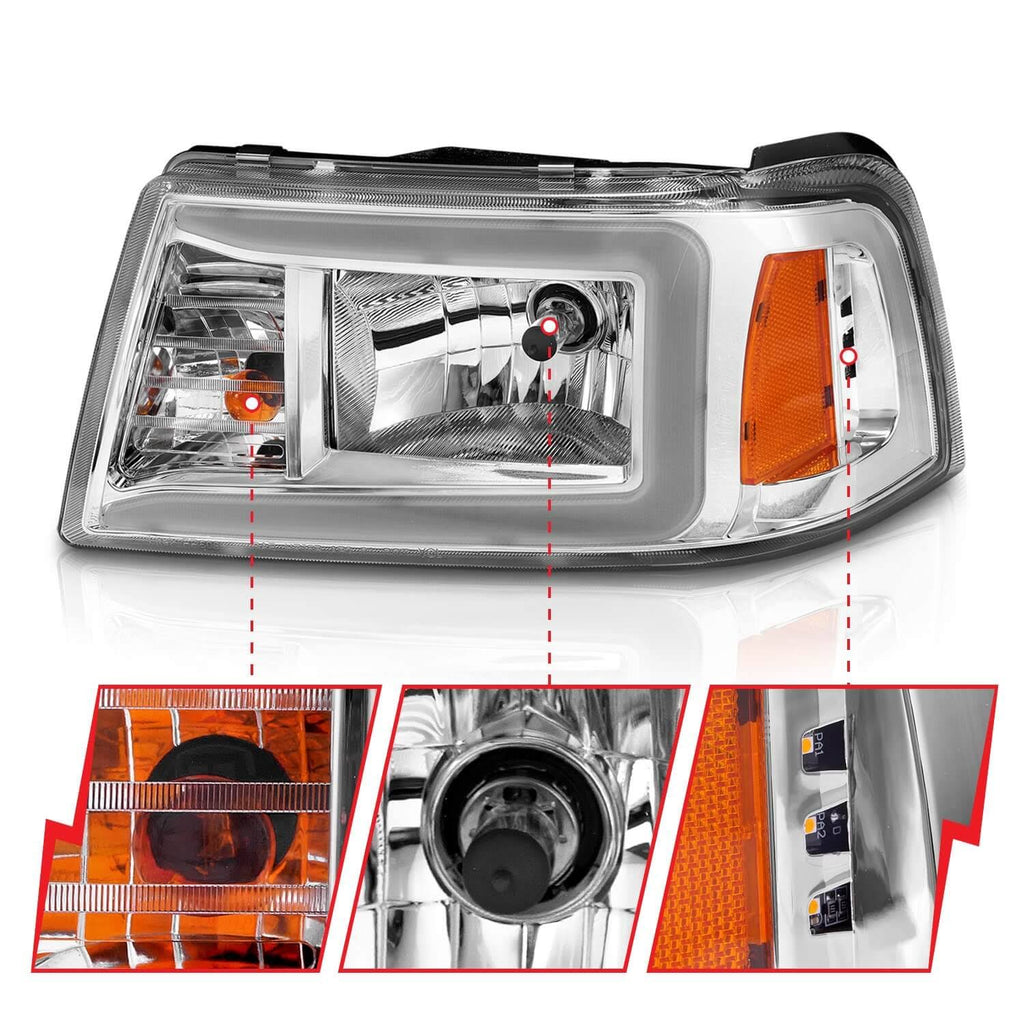 Chrome Housing Crystal Headlights with Light Bar I766