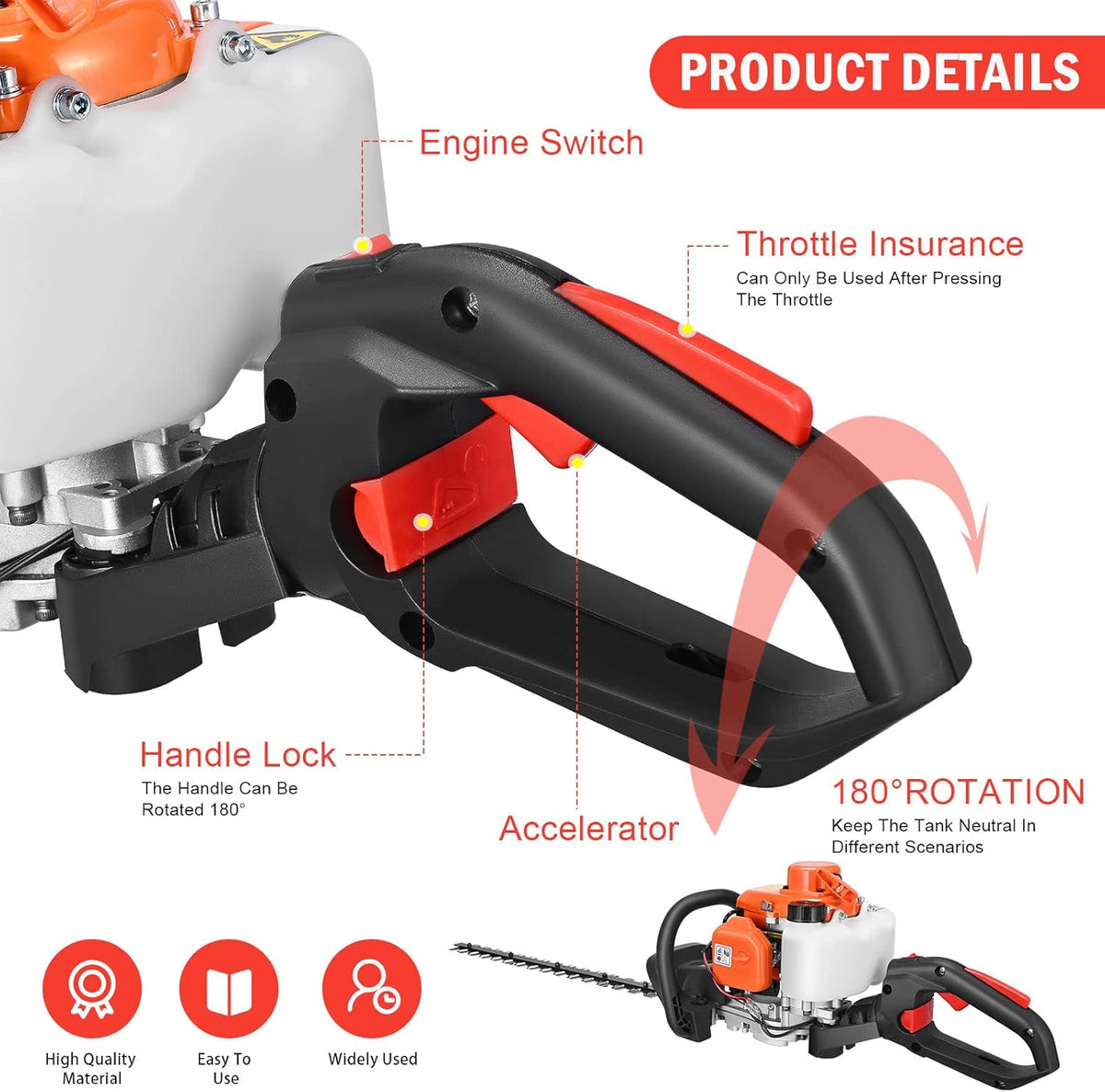 23.6cc Gas Hedge Trimmer 24" 2 Cycle Recoil Gasoline Trim Blade X2375