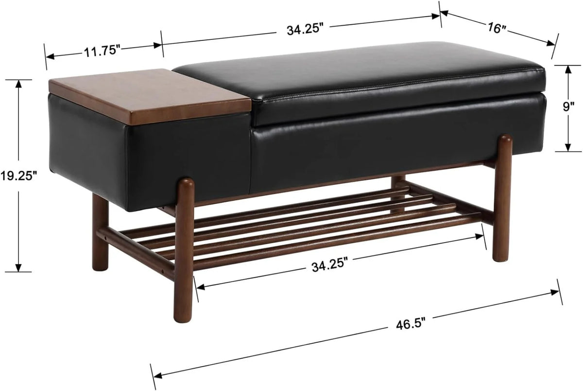 Black Leather Storage Bench with Shoe Rack W609