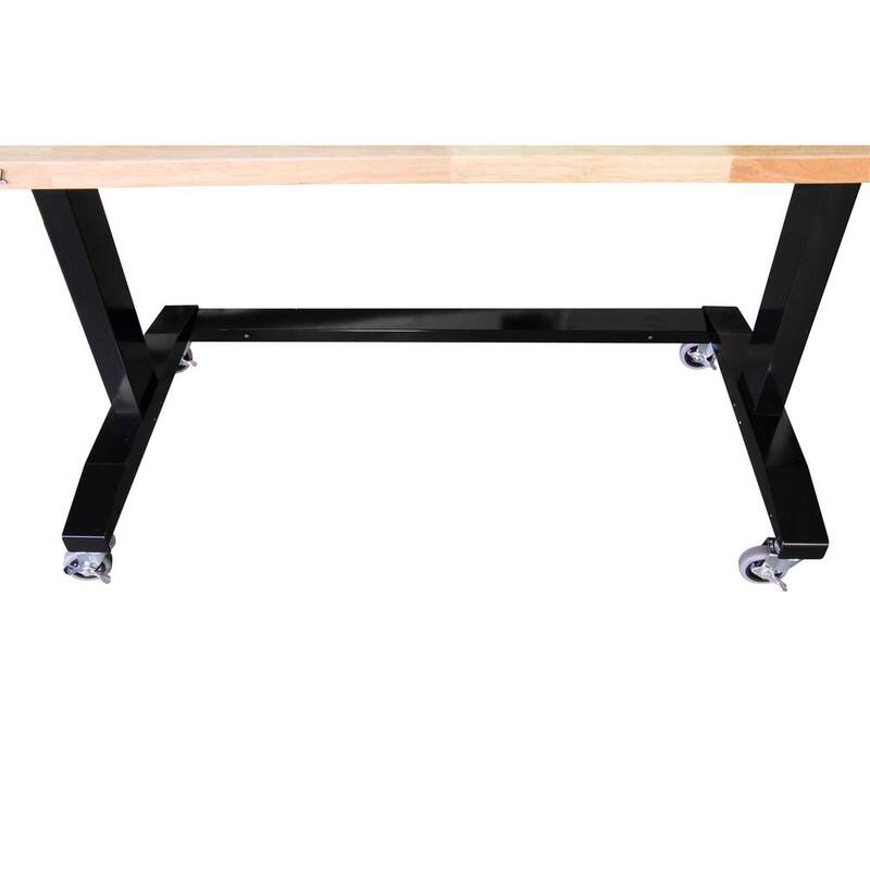 Adjustable Height Solid Wood Top Workbench Table in Black L228680