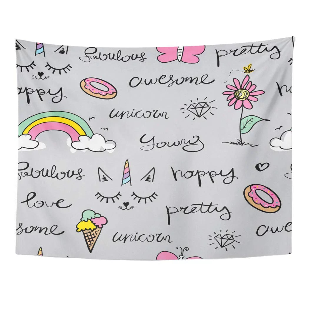Flower Unicorn Donut Butterfly Pattern Wall Art Hanging Tapestry 60x80 inch M897