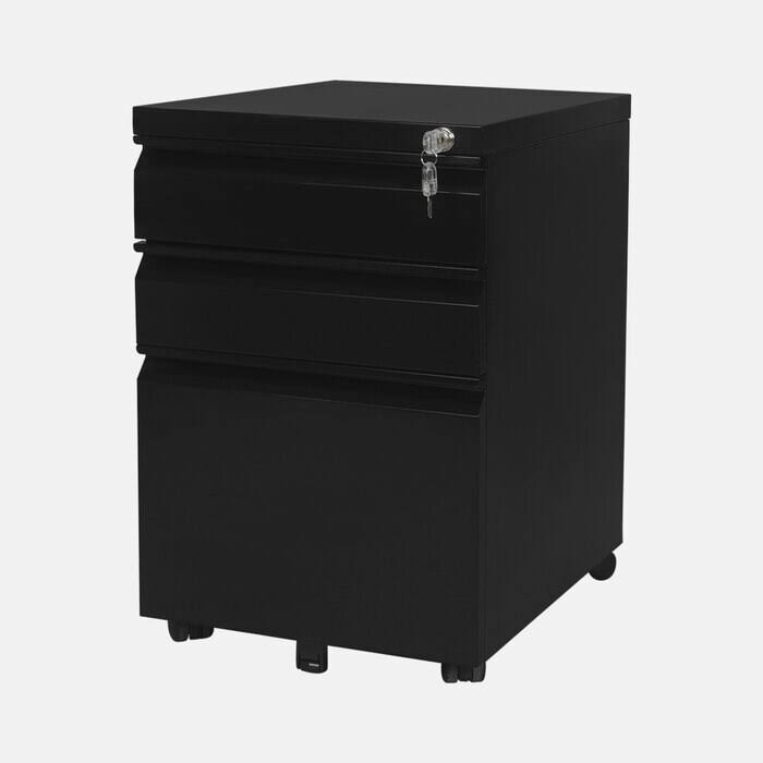 Black Metal 3-Drawer Mobile Vertical Filing Cabinet U346771