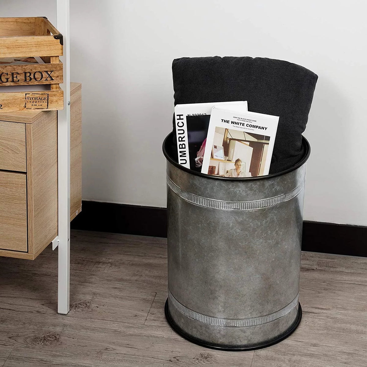 2 Piece Storage Side Table with Round Wood Lid L341074