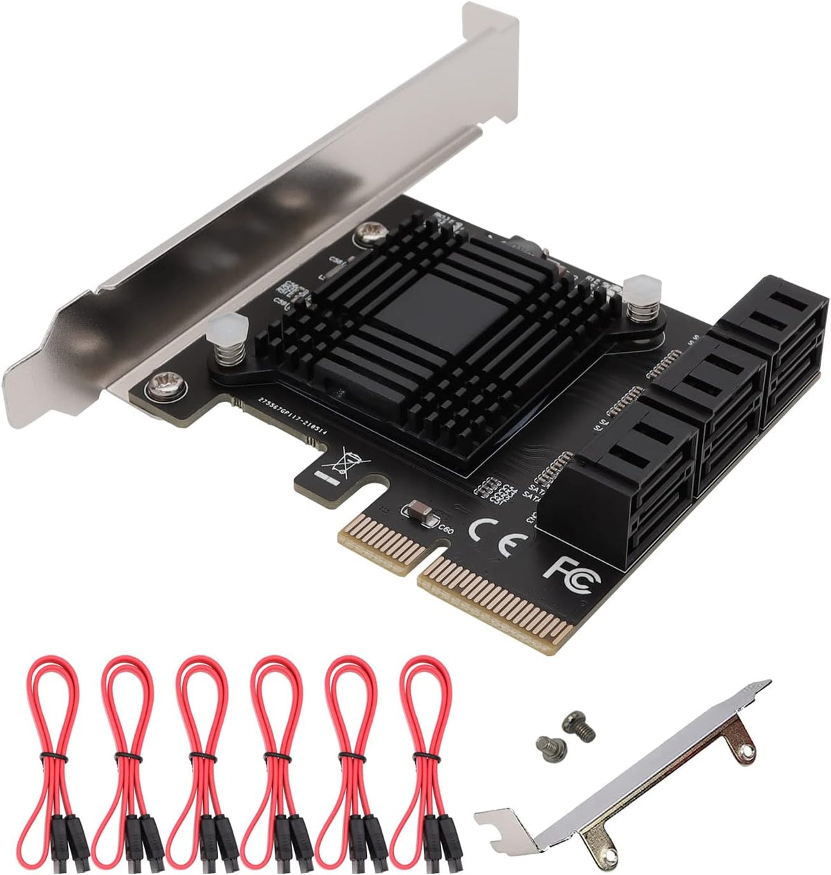 6 Ports PCIe x4 to SATA 3.0 6Gbps Expansion Controller Adapter Card with 6 SATA Cables and Low Profile Bracket, Pack of 2 Y6197