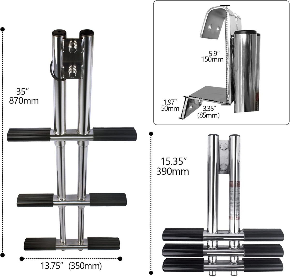 Stainless Steel 3 Step Telescopic Dive Boat Ladder T152