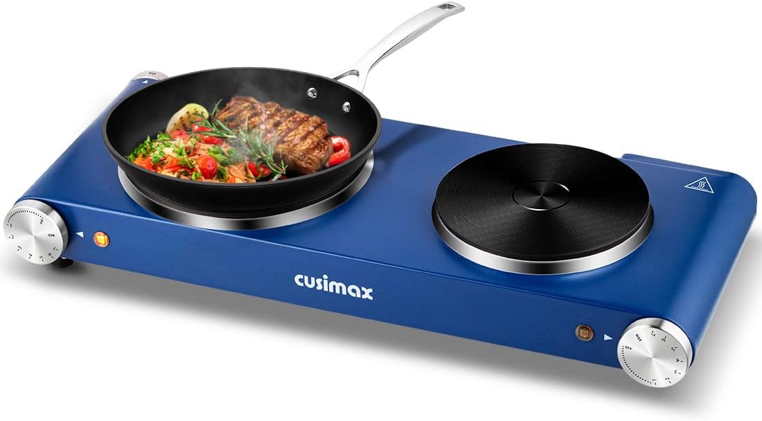 Double Hot Plates Electric Cooktop, Cast Iron, Black Stainless Steel, Pack of 2 Q267