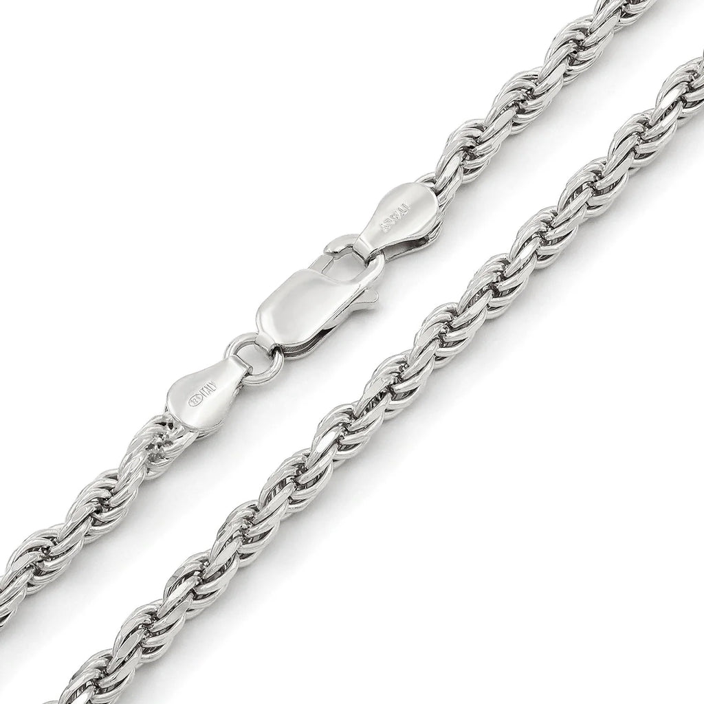 925 Sterling Silver 4mm Solid Rope Diamond Cut Chain Necklace H391