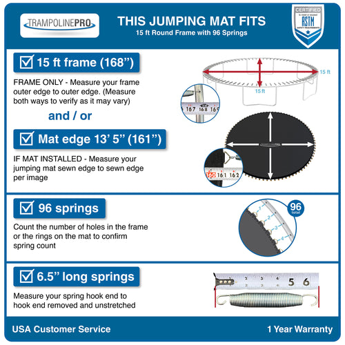 15' Round Trampoline Jumping Mat with 96 Rings M604