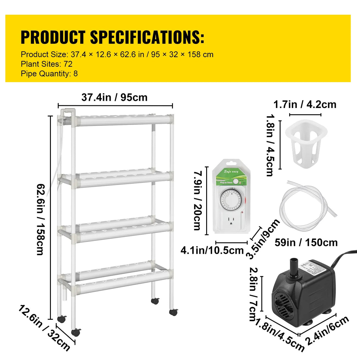 72 Plant Sites 4 Layers 8 Pipes Hydroponic Grow Kit U615511
