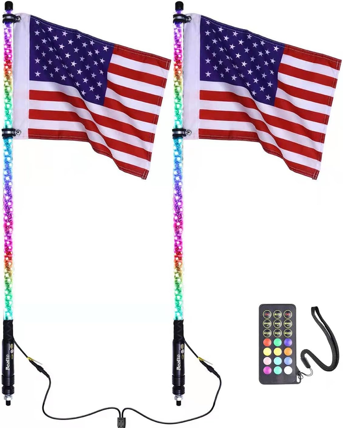 2PCS 3FT RGB LED Whips Light for Off-Road Vehicle ATV UTV Jeep Trucks B741007