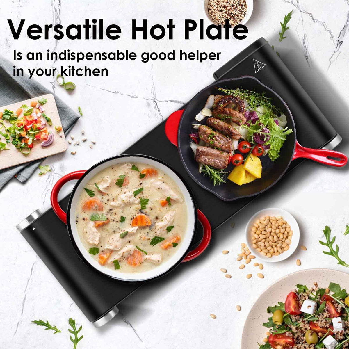 1800W Portable Electric Double Burner Cast Iron Cooktop with 7 Power Levels A816046