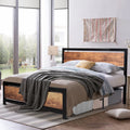 Black Metal Full Bed Frame with Wooden Headboard and Footboard K663