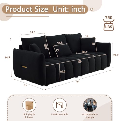 81" Beige Teddy Boucle 3-Seater Sofa W86329