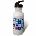 Blue Turquoise Aqua Love Heart Squares Mosaic 21 oz Sports Water Bottle O2052