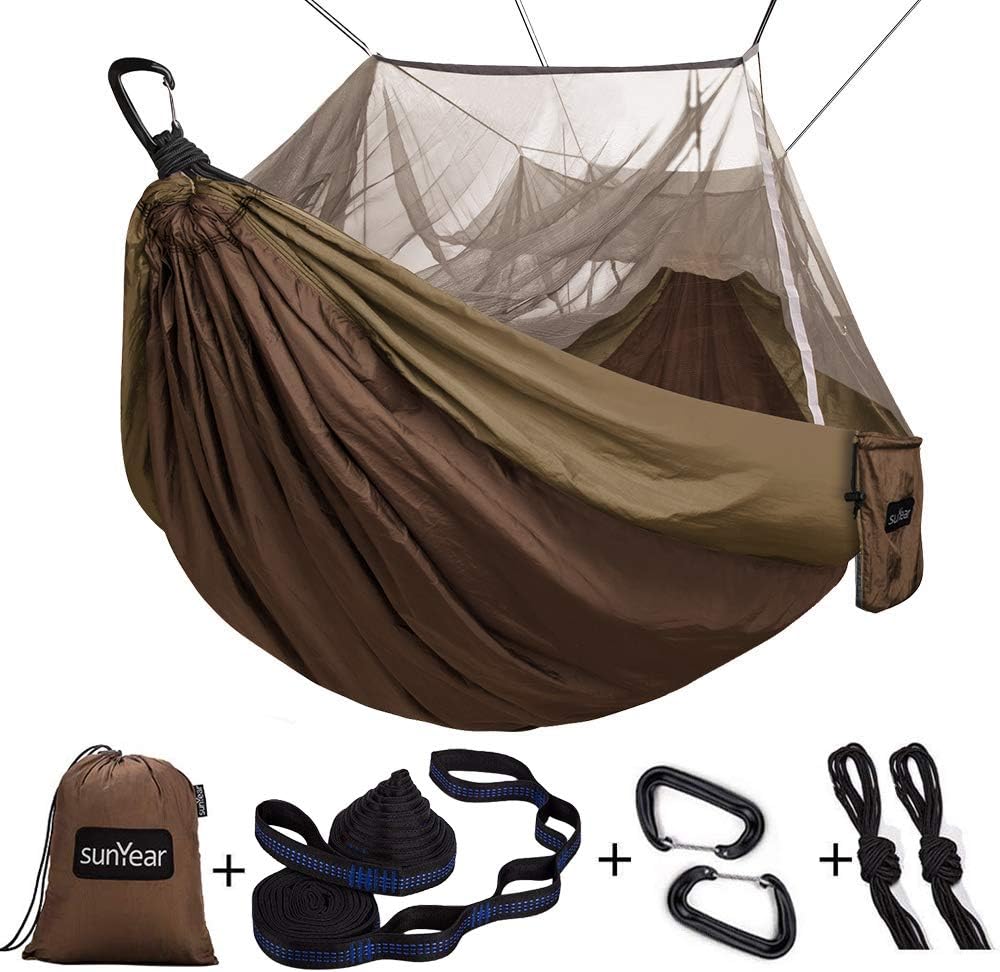 Portable Double Hammock with Net, 2 Person Hammock Tent with Straps L79273
