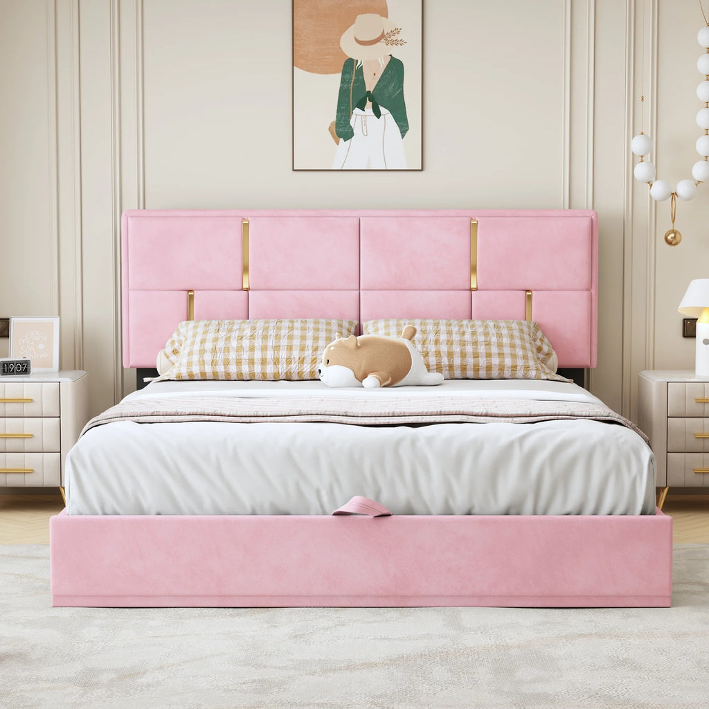 Queen Size Hydraulic Storage Upholstered Platform Bed Frame S51750