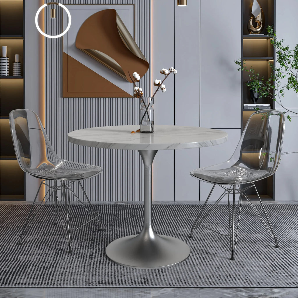 36" Round Sintered Stone Dining Table with Stainless Steel Pedestal Base E835169