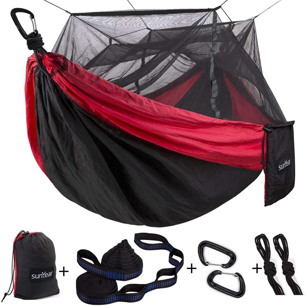 Portable Double Hammock with Net, 2 Person Hammock Tent with Straps L79273
