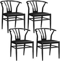 Black Set of 4 Metal Dining Chair with Y-Shaped Backrest PU Leather Seat Y67050