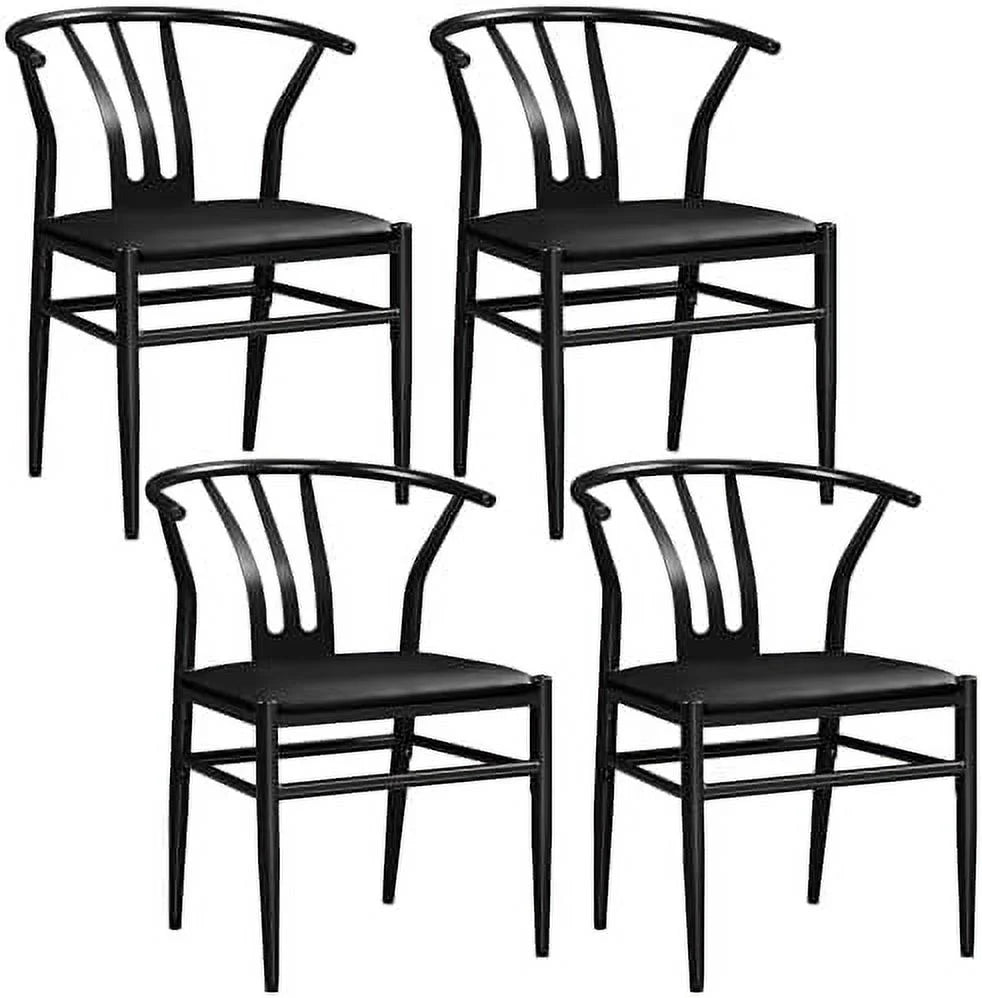 Black Set of 4 Metal Dining Chair with Y-Shaped Backrest PU Leather Seat Y67050