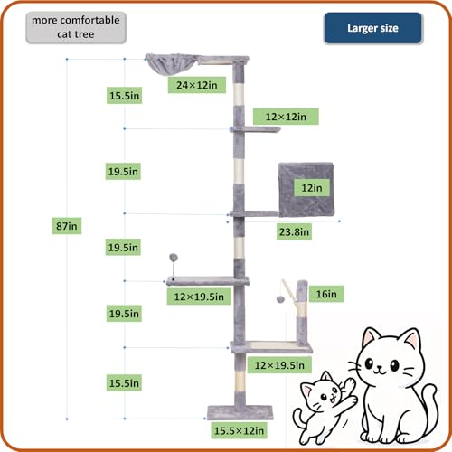 Wall Mounted Cat Climber Set with Scratching Post, Platforms, Dangling Balls, Condo P768673