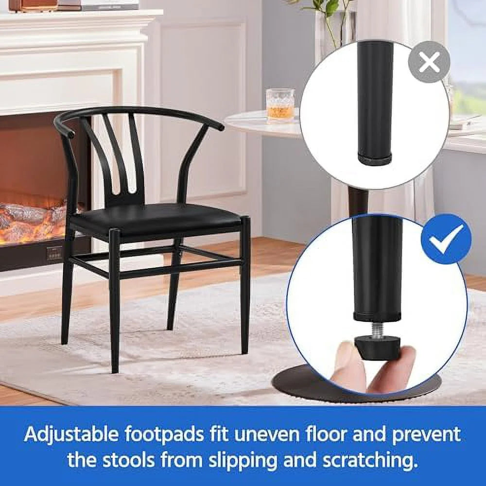 Black Set of 4 Metal Dining Chair with Y-Shaped Backrest PU Leather Seat Y67050