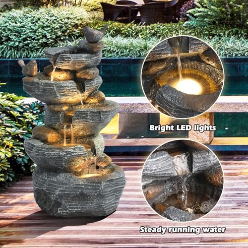 5-Tiers Cascading Rock Water Fountain with 4 LED Lights I54824