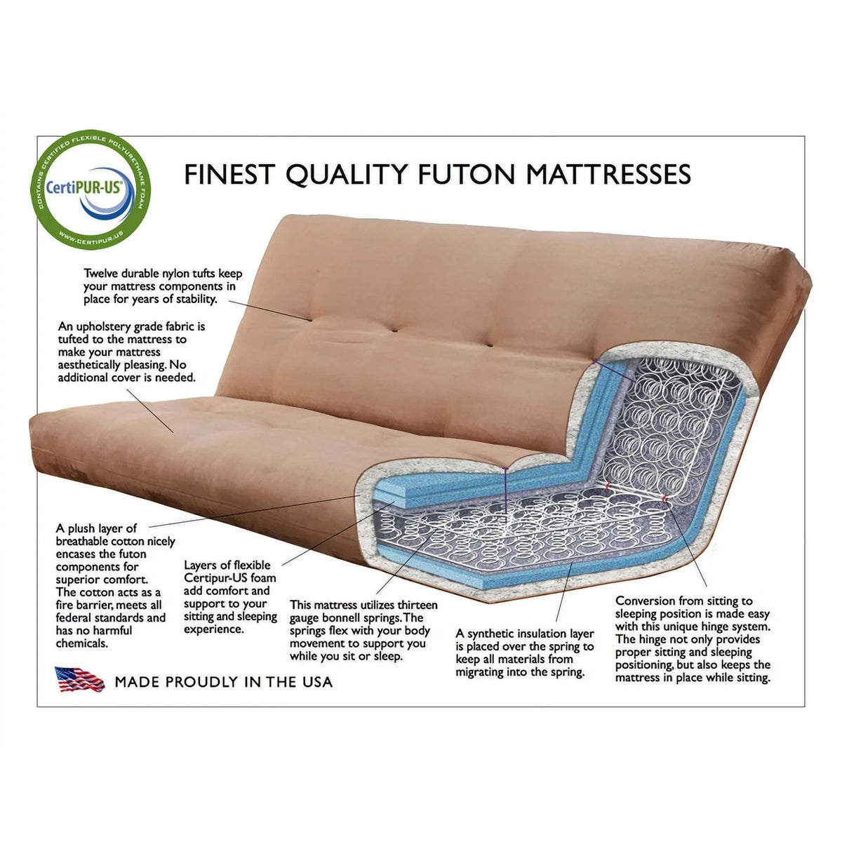 Walnut Futon with Drawers and Suede Blue Mattress K671358