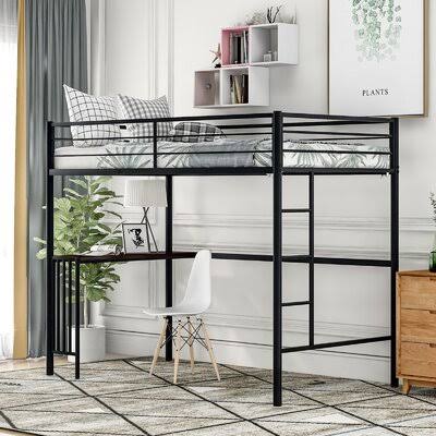 Twin Metal Bunk Bed with Desk Black P5986