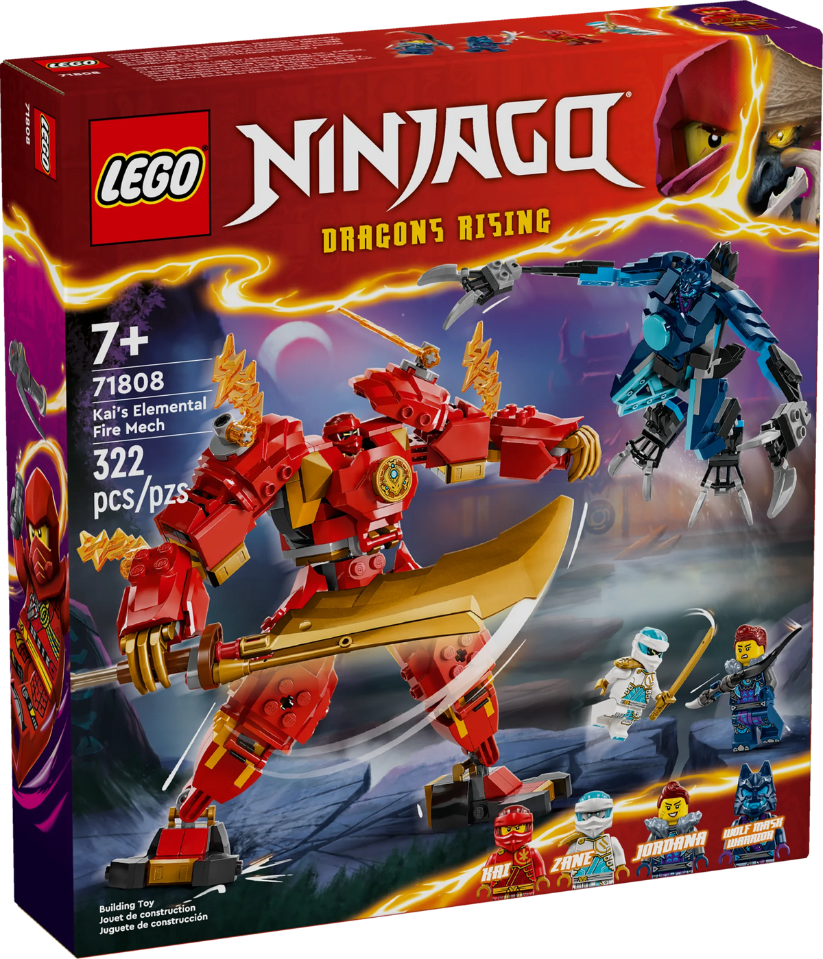 LEGO NINJAGO Kai’s Elemental Fire Mech Action Figure, Mini Ninja Toy with Red Ninja Figure plus Kai and Zane Minifigures, Adventure Set for Boys and Girls Ages 7 and Up G284053