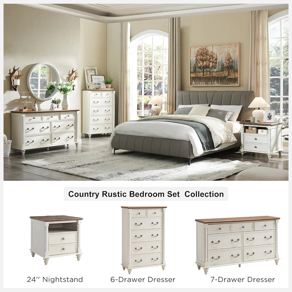 Antique White 6 Drawer Dresser R2062