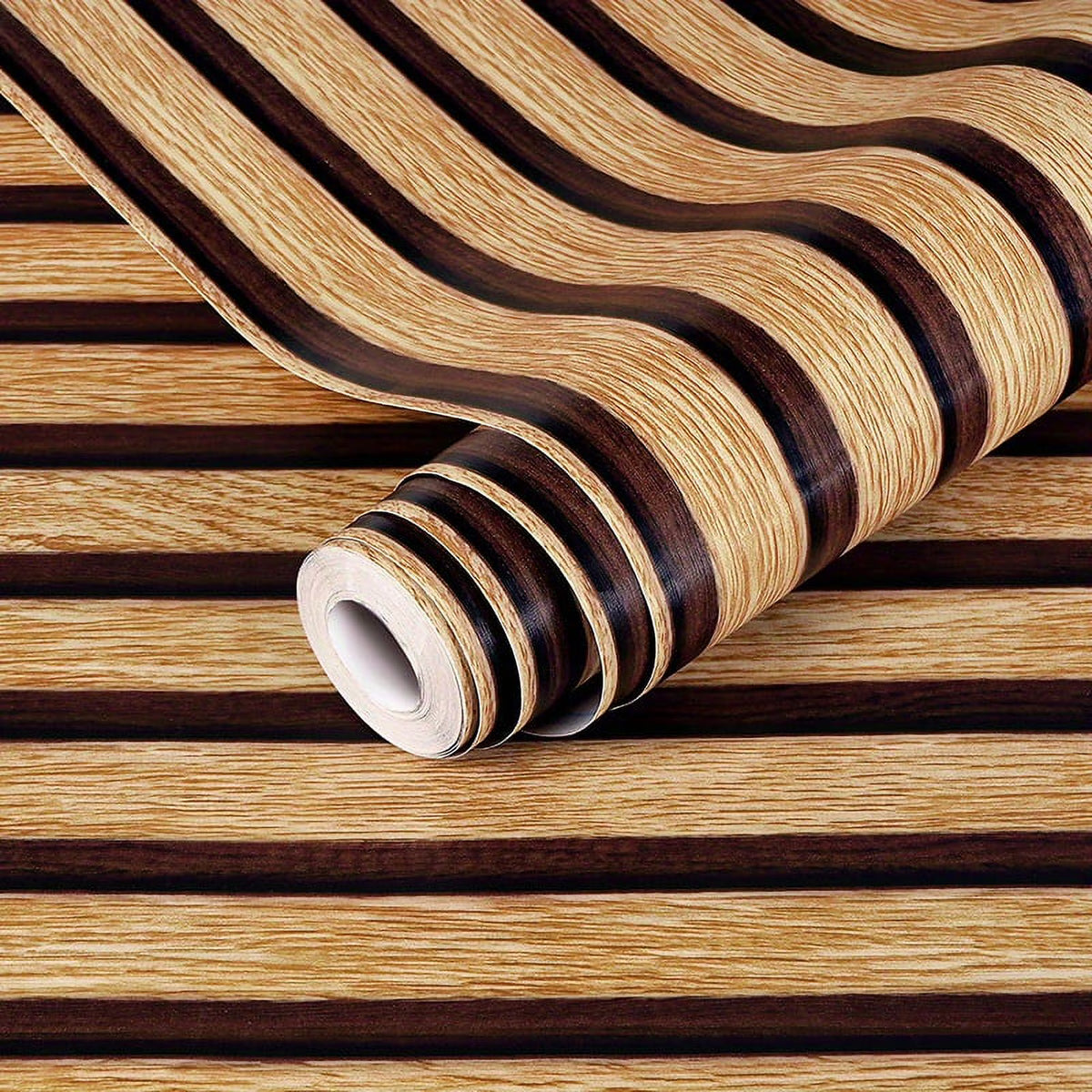 Glossy Light Brown Wood Grain Stripe Peel And Stick Wallpaper W363481