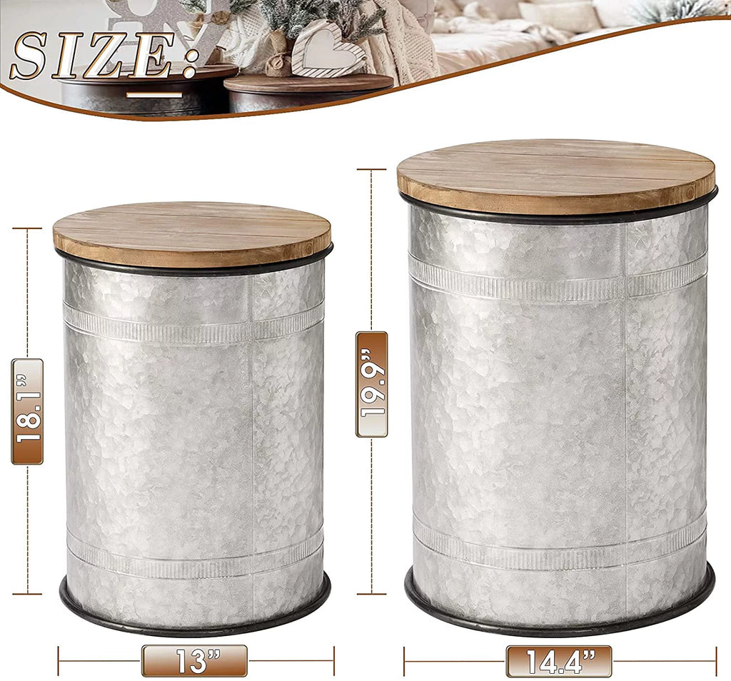 2 Piece Storage Side Table with Round Wood Lid L341074