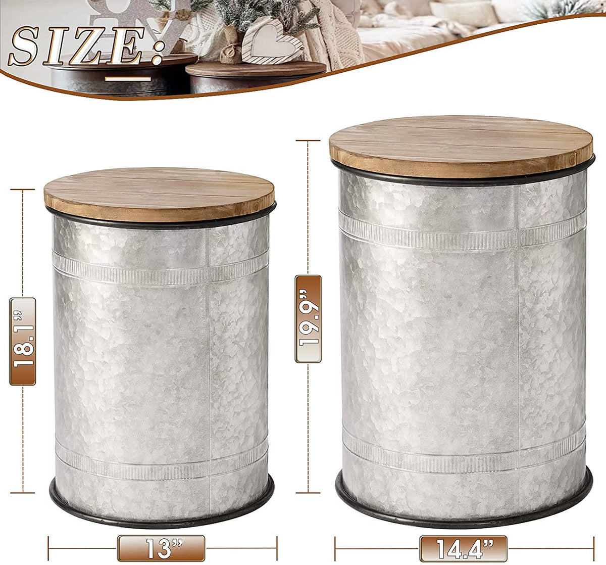 2 Piece Storage Side Table with Round Wood Lid L341074