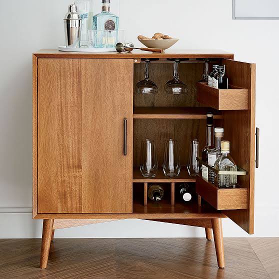 Mid-Century Bar Cabinet, Small, Acorn I881155