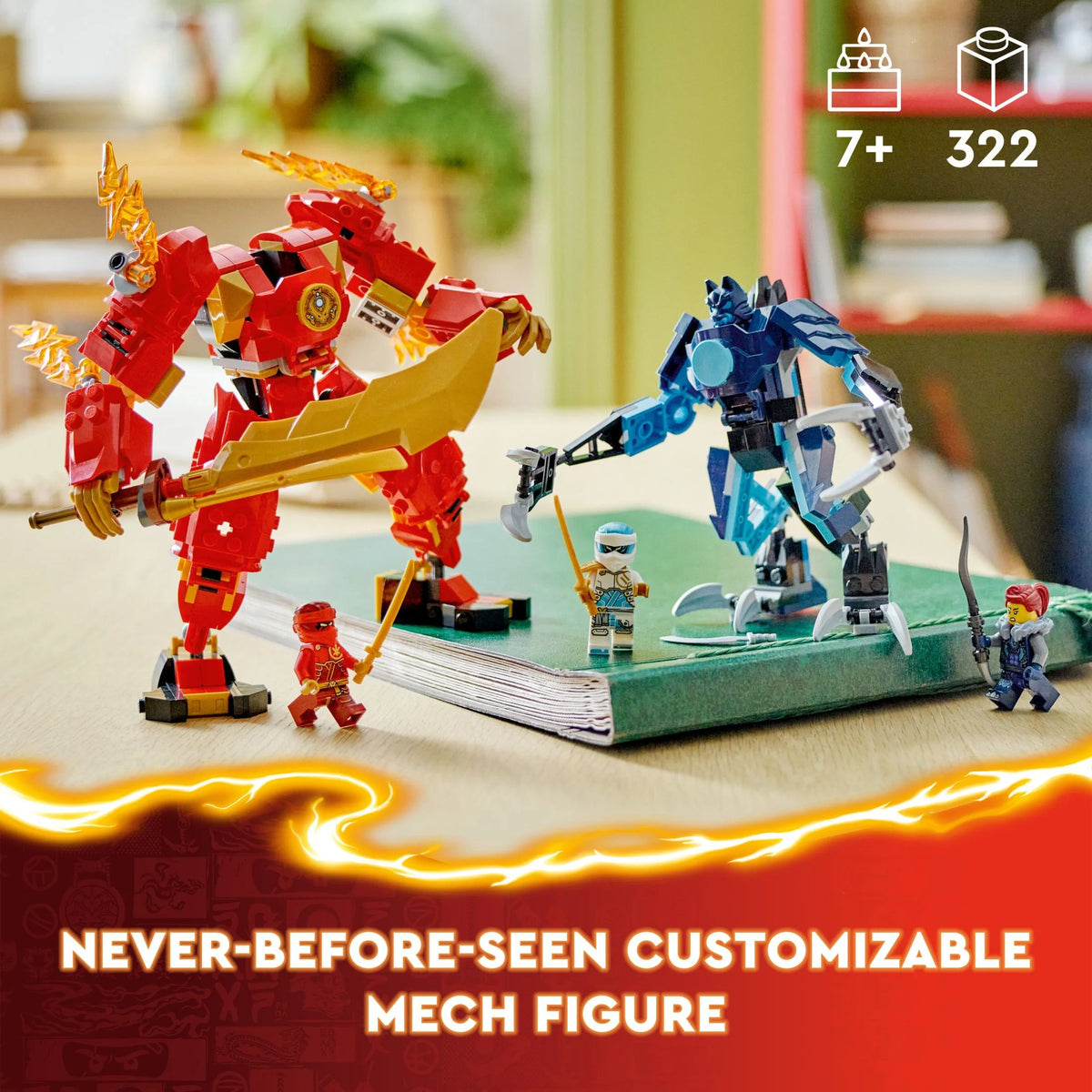 LEGO NINJAGO Kai’s Elemental Fire Mech Action Figure, Mini Ninja Toy with Red Ninja Figure plus Kai and Zane Minifigures, Adventure Set for Boys and Girls Ages 7 and Up G284053
