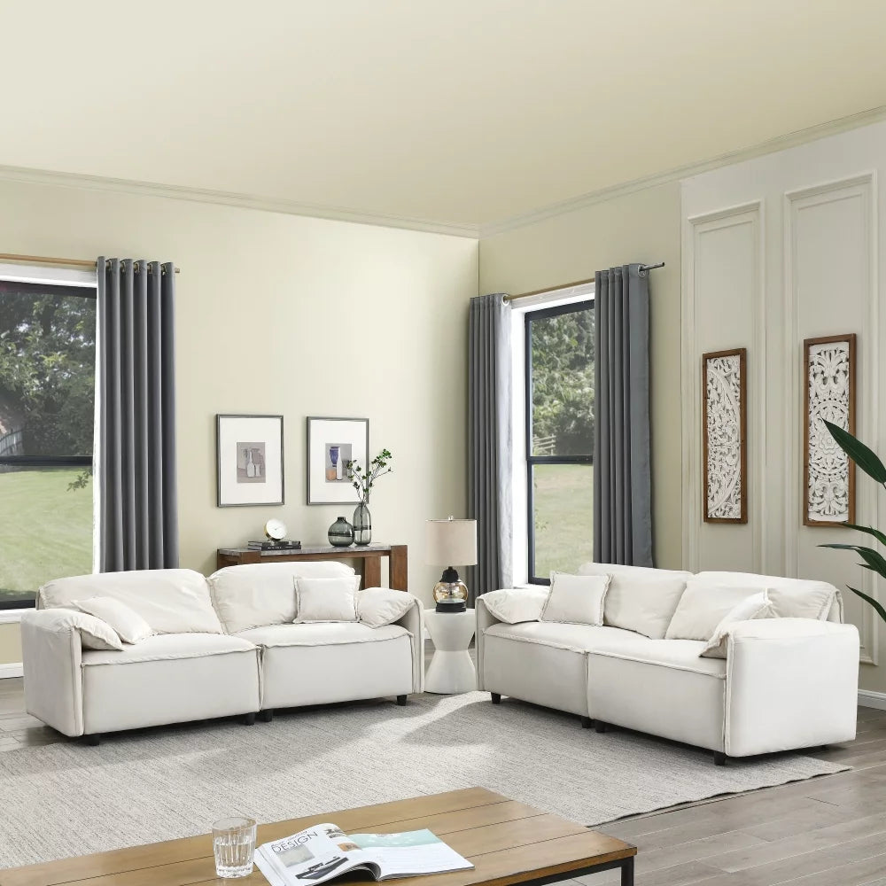 Beige Velvet 2 Piece Modular Sofa Set R11011