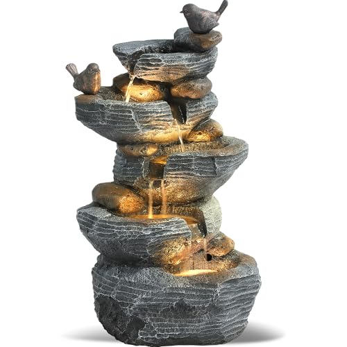 5-Tiers Cascading Rock Water Fountain with 4 LED Lights I54824