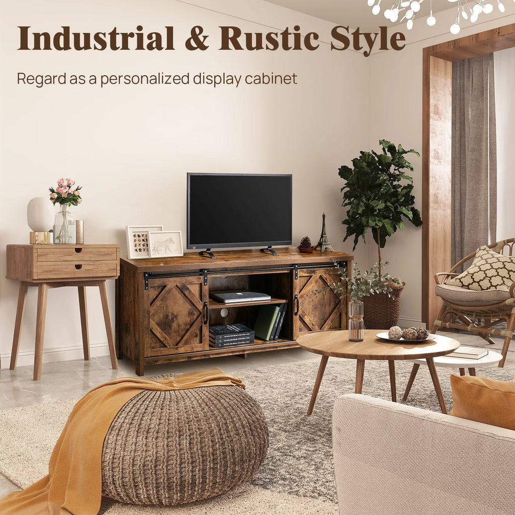 65 inch Media Console with Barn Doors Storage Cabinet P3120