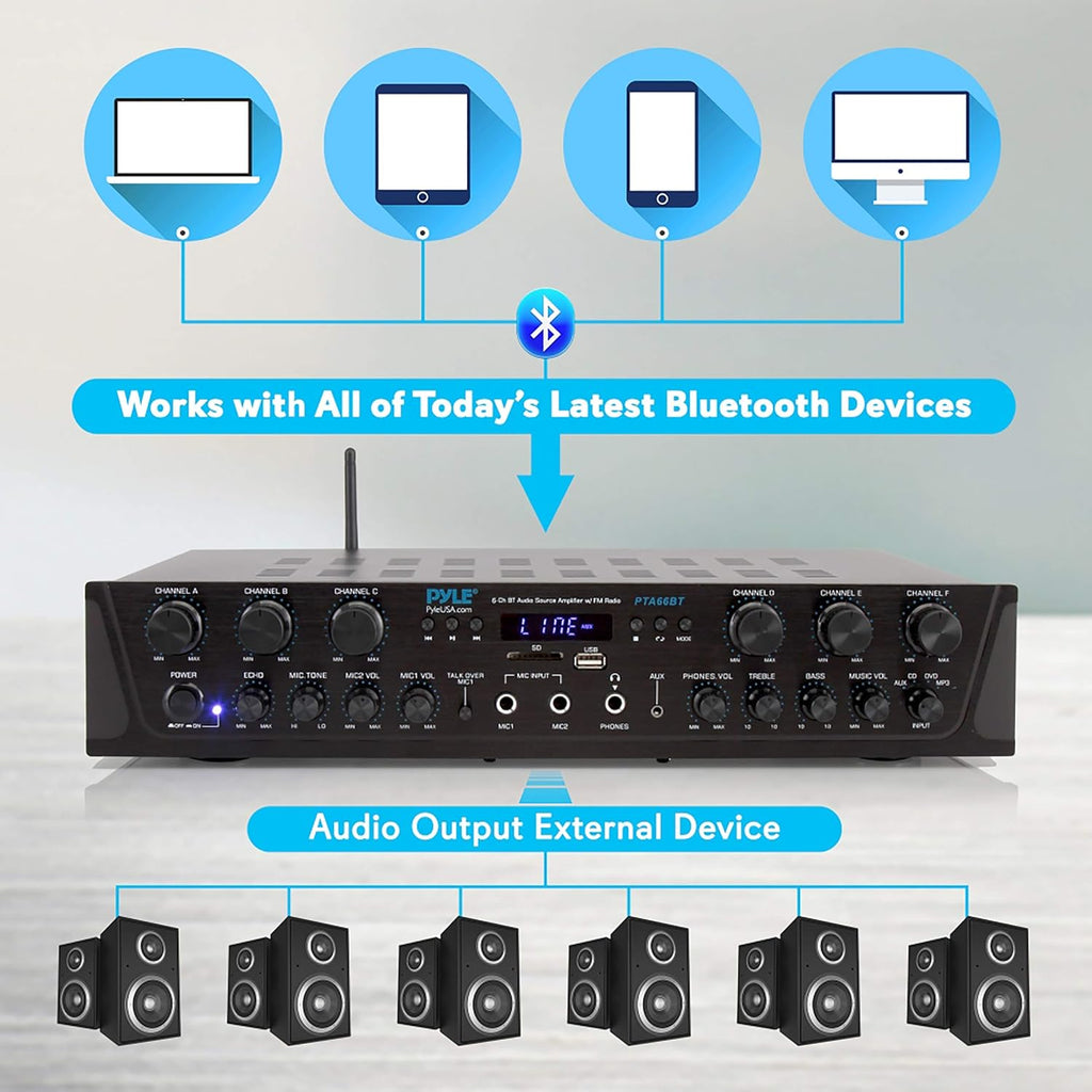 6 Channel 600 Watt Bluetooth Stereo Receiver Amplifier W6359