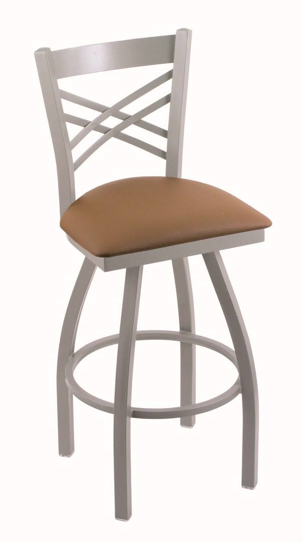 Swivel Bar Stool with Anodized Nickel Finish and Black Vinyl Seat B7044